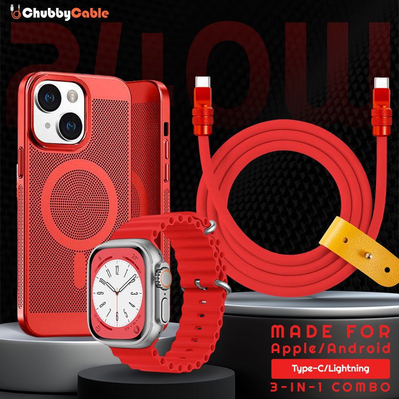 240W Reflective Shine Charge Cable With Magnetic Phone Case And Watch Strap Combo