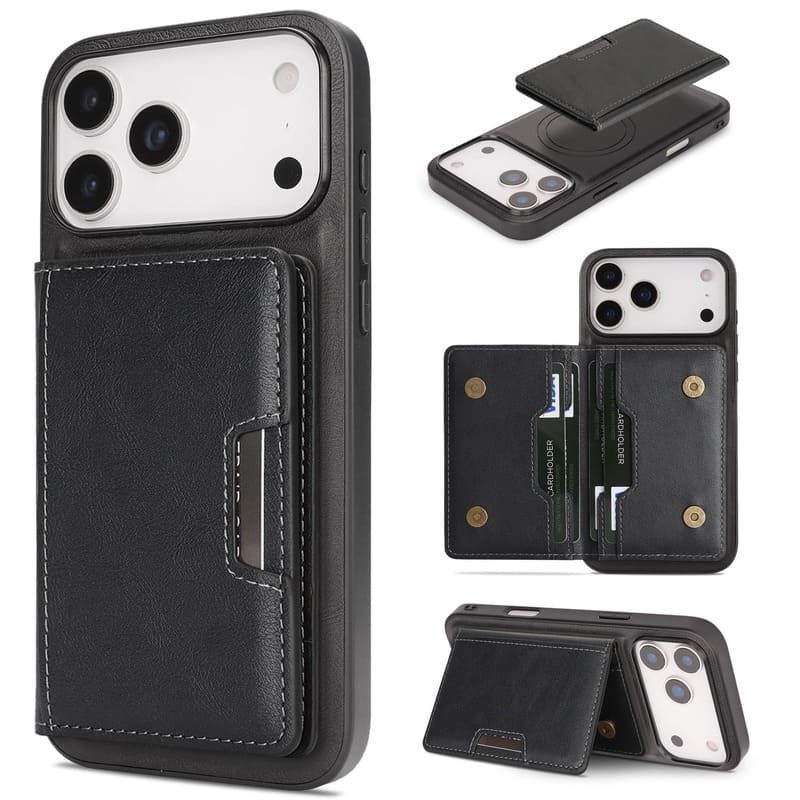 3-In-1 Magnetic Case with Foldable Card Holder & Stand for iPhone 17