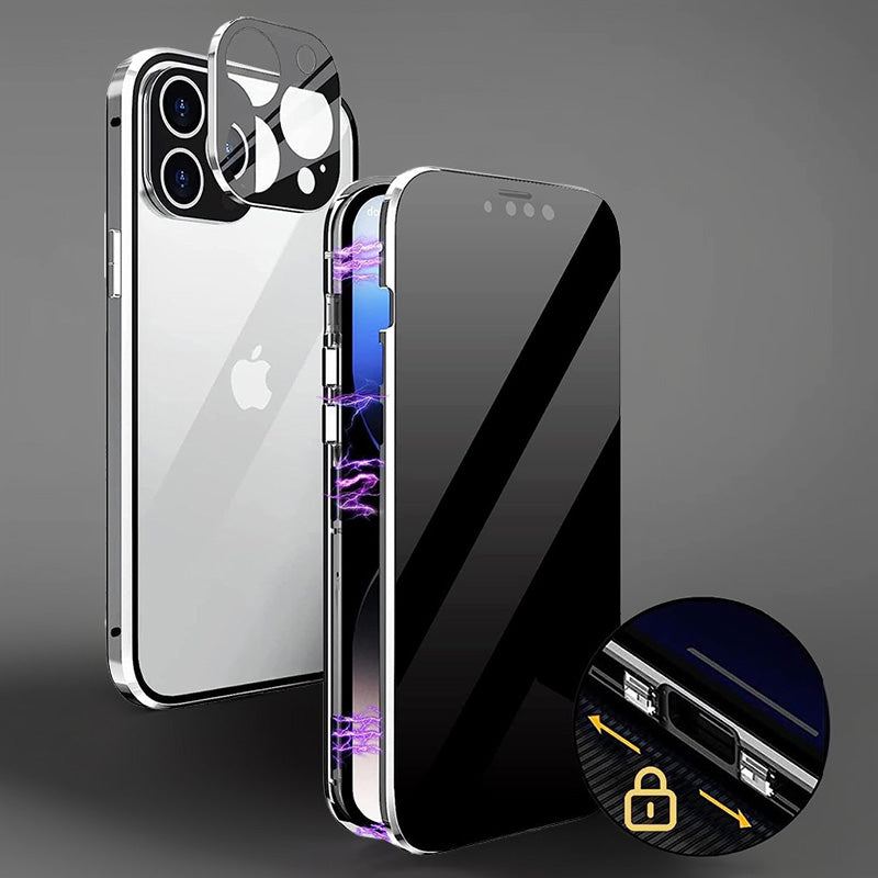 Anti-Peeping Double-Sided Glass Metal Transparent Mobile Phone Case For iPhone