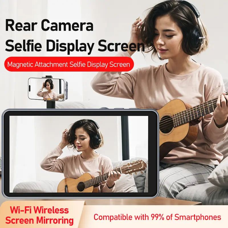 Chubby Magnetic Vlog Selfie Monitor Screen for Iphone & Samsung, with Magnetic Phone Holder Clip Mount