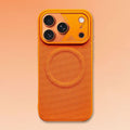 Bright orange textured phone case back view.