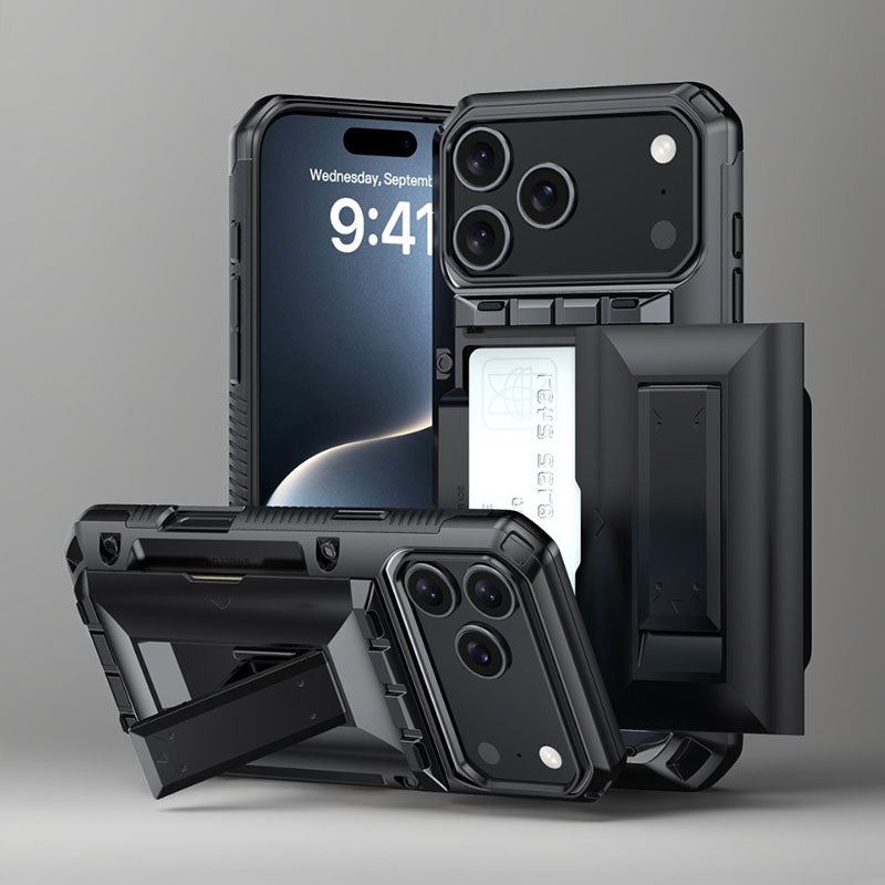 ChubbyArmor SlidePro – 2-in-1 Sliding Card Slot Case with Hidden Stand for iPhone 17