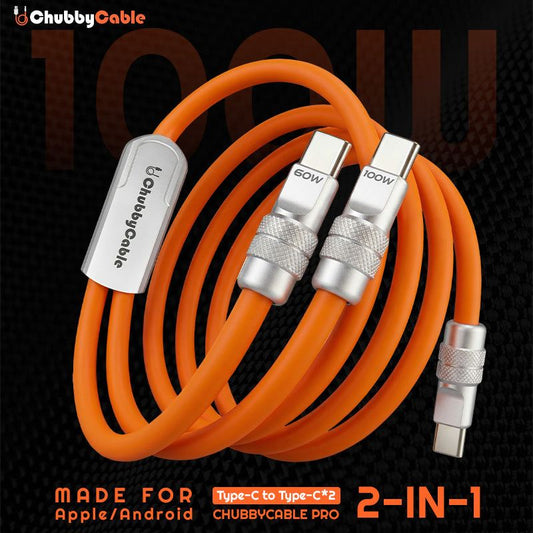 ChubbyCable Duo-Flex™: 100W & 60W 2-in-1 Fast Charging & Data Transfer Cable with Soft Silicone