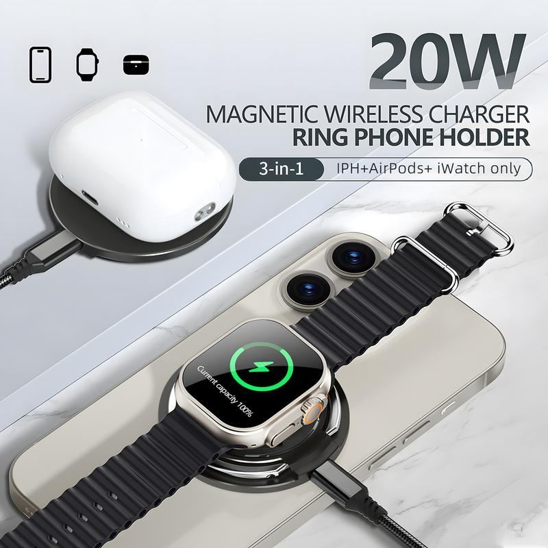 ChubbyCharge DuoCyber - 3-in-1 Magnetic Wireless Charger with Foldable Ring Kickstand