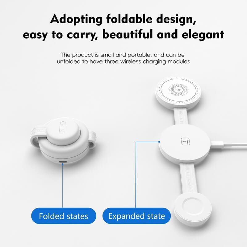 ChubbyCharge NanoPod - Ultra-Light 3-in-1 MagSafe Charger - Foldable Travel Dock for iPhone/Android/Apple Watch