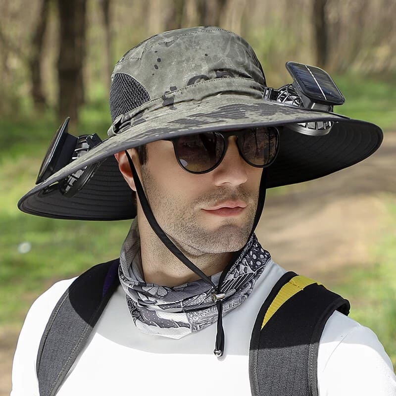 ChubbyCool SolarBreeze - Dual-Fan Fishing Hat with Solar/USB Charging - UPF50+ Sun Protection & Breathable Fabric
