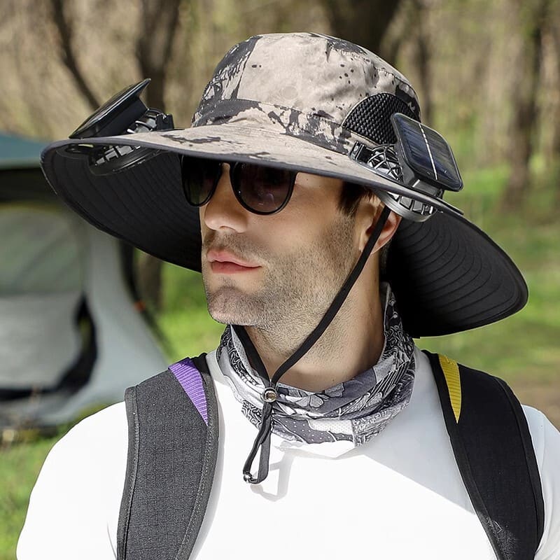 ChubbyCool SolarBreeze - Dual-Fan Fishing Hat with Solar/USB Charging - UPF50+ Sun Protection & Breathable Fabric