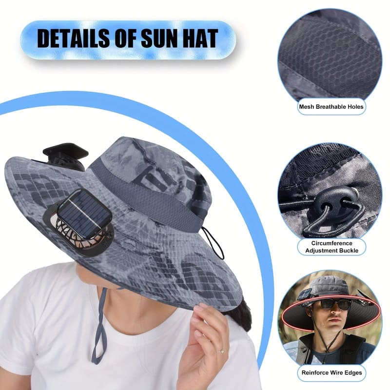 ChubbyCool SolarBreeze - Dual-Fan Fishing Hat with Solar/USB Charging - UPF50+ Sun Protection & Breathable Fabric