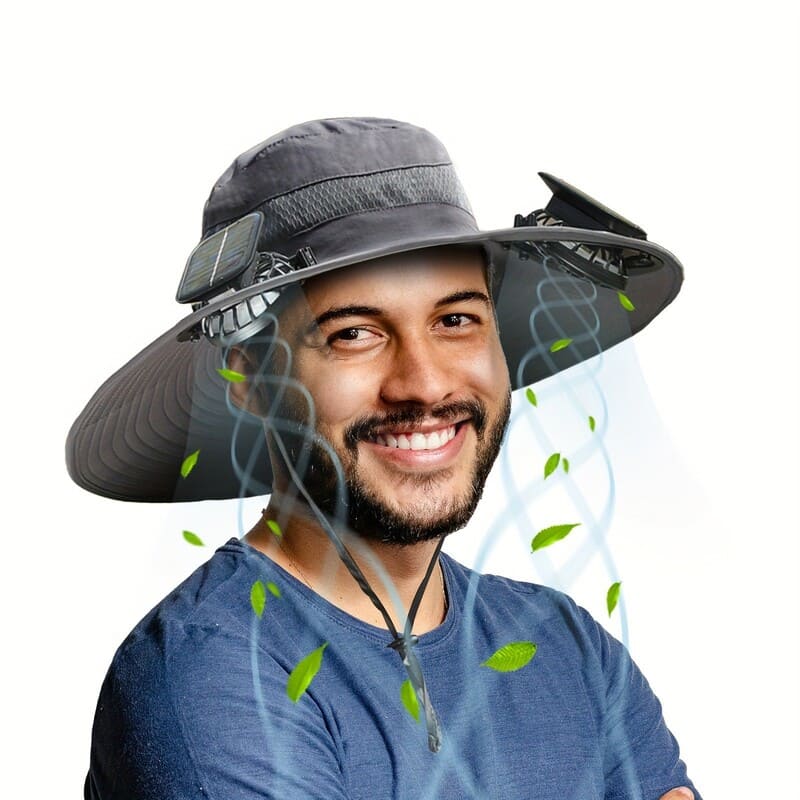 ChubbyCool SolarBreeze - Dual-Fan Fishing Hat with Solar/USB Charging - UPF50+ Sun Protection & Breathable Fabric