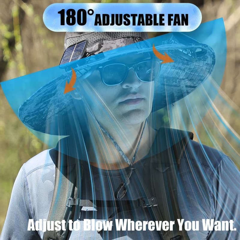ChubbyCool SolarBreeze - Dual-Fan Fishing Hat with Solar/USB Charging - UPF50+ Sun Protection & Breathable Fabric