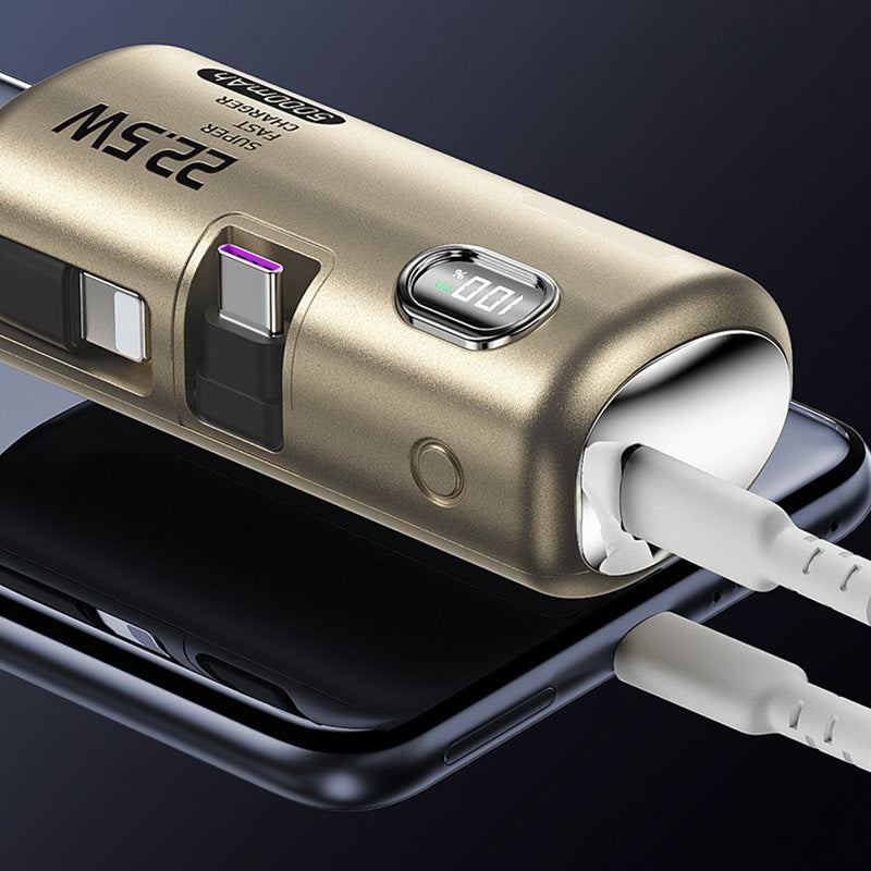 ChubbyPower Capsule - 5000/10000mah Portable Power Bank with Built-in Cable