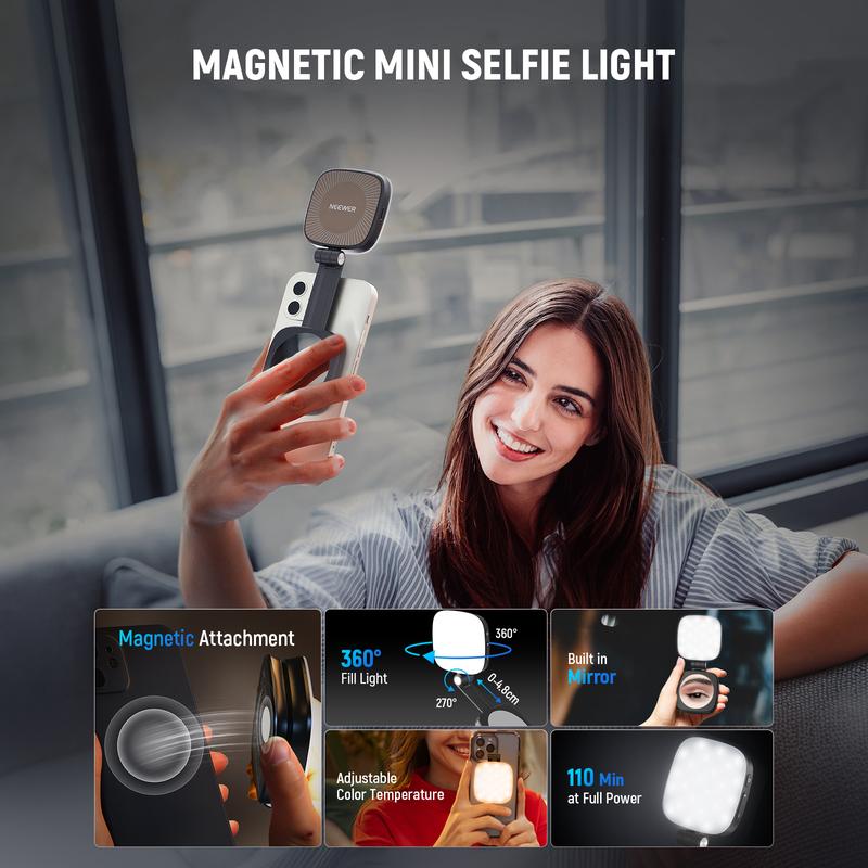 ChubbySelfie HaloLite™ – 3-in-1 Magnetic Selfie Light with Mirror & Adjustable Stand