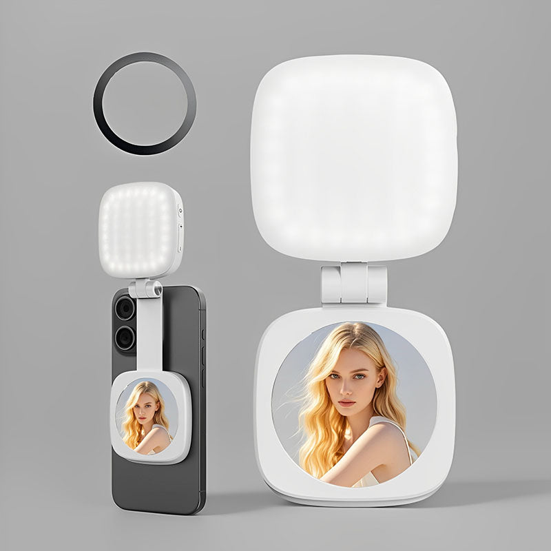 ChubbySelfie HaloLite™ – 3-in-1 Magnetic Selfie Light with Mirror & Adjustable Stand