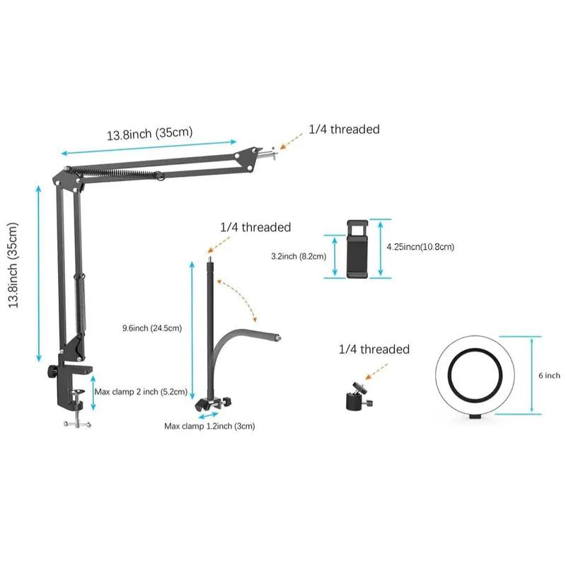 ChubbyShoot ClearView™ - Overhead Phone Mount with Ring Light & Rotating Arm for HD Recording & Overhead Angles