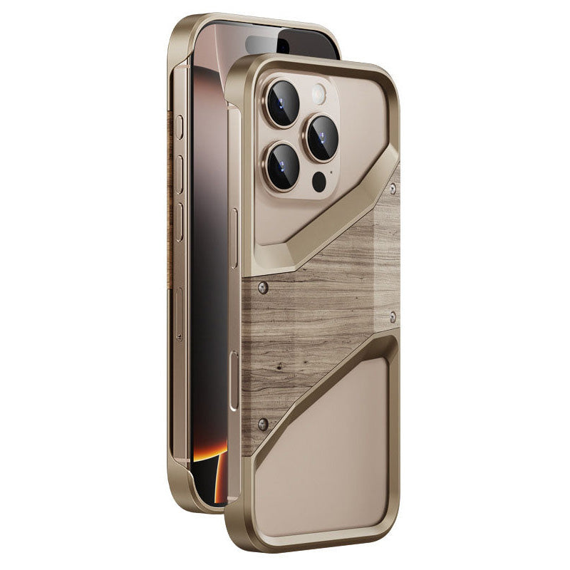 Frameless Hollow Solid Wood Aluminum Alloy Metal Phone Case for iPhone