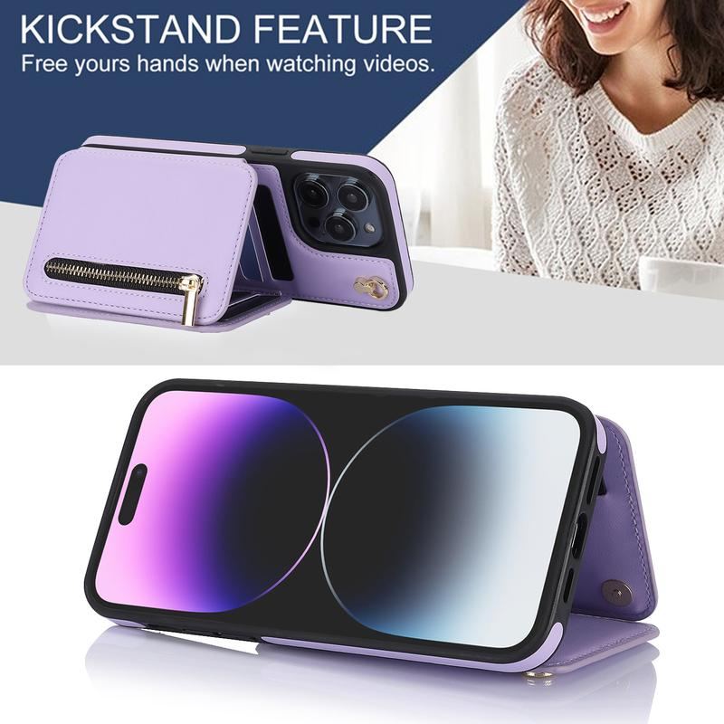Leather RFID Wallet Case with Card Holder & Strap for iPhone