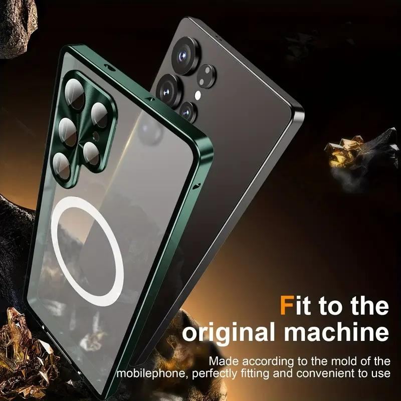 MagSafe Metal Frame Phone Case with Matte PC Back, Safety Lock, and Glass Camera Lens Protector