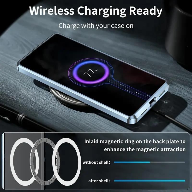 MagSafe Metal Frame Phone Case with Matte PC Back, Safety Lock, and Glass Camera Lens Protector