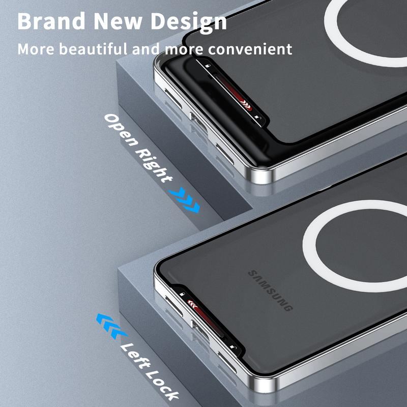 MagSafe Metal Frame Phone Case with Matte PC Back, Safety Lock, and Glass Camera Lens Protector