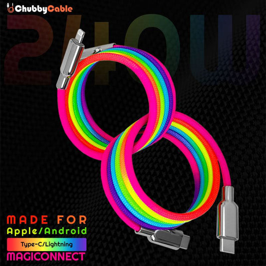 "MagiConnect" ‌‌240W Rainbow Magnetic Retractable Charging Cable‌ C+Lightning