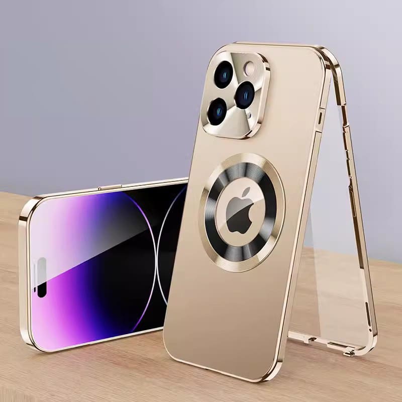 Magnetic Metal Frame Case for iPhone - Double-Sided, Shockproof, Screen Protector, Anti-Drop