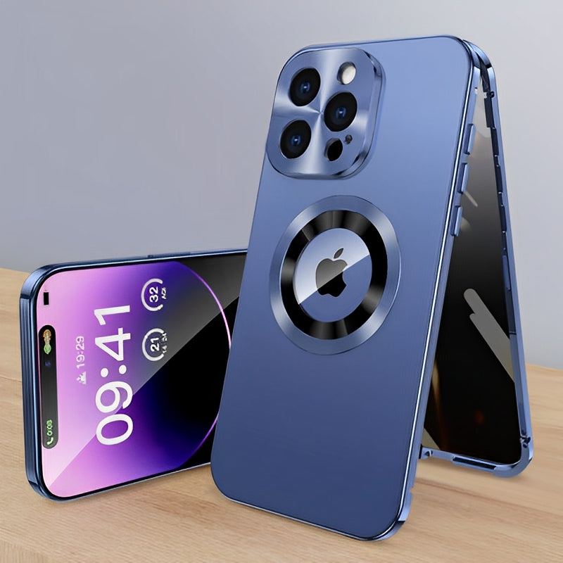 Magnetic Privacy Metal Frame Case for iPhone – Double-Sided, Anti-Spy Screen, Shockproof, Full Protection