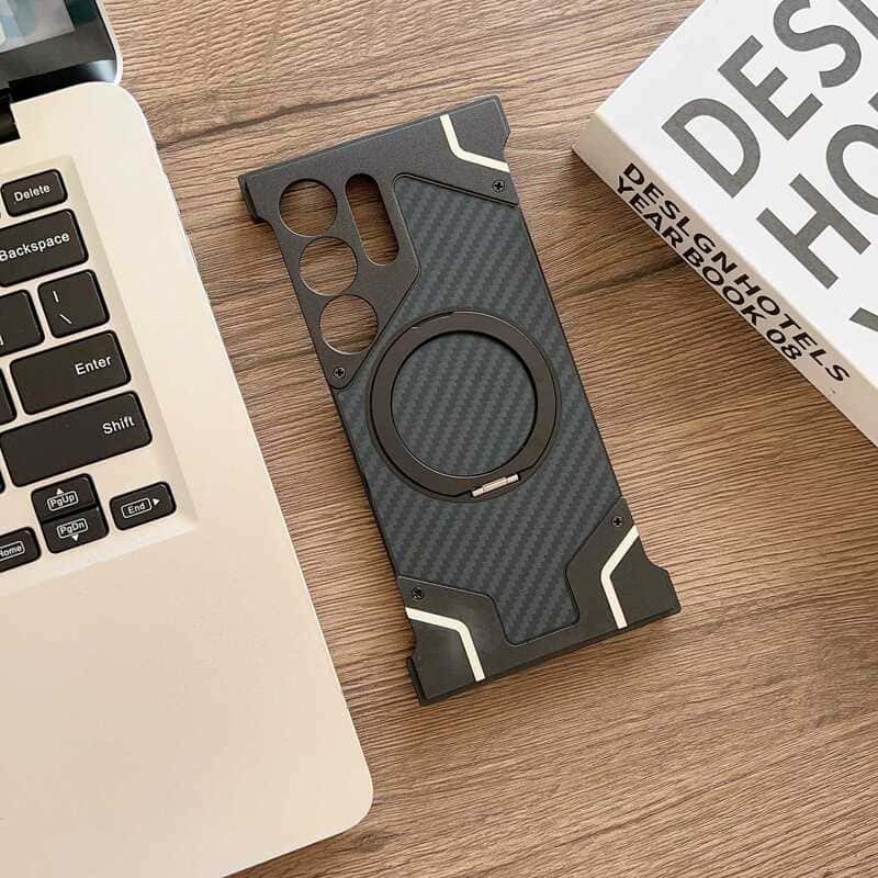 Metal Carbon Fiber Magnetic Bracket Phone Case For iPhone/Samsung