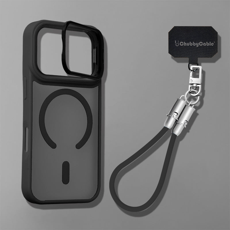 Metal Lens Bracket Phone Case For iPhone 17 & Chubbycable Crossbody Strap Cable Combo
