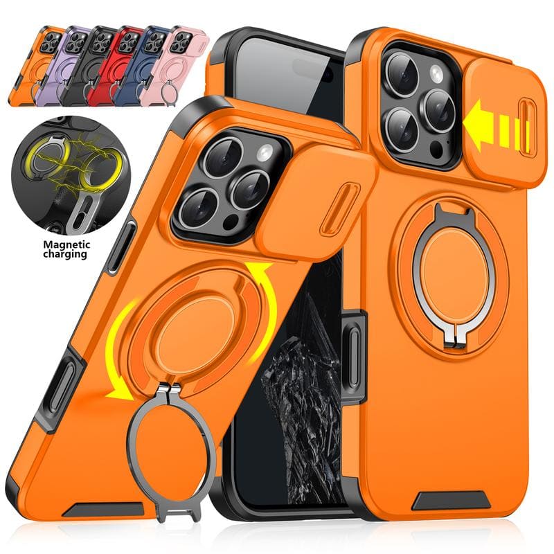 Military-Grade Shockproof Magnetic Case with Camera Slide & 360° Kickstand Ring Multi-Pack