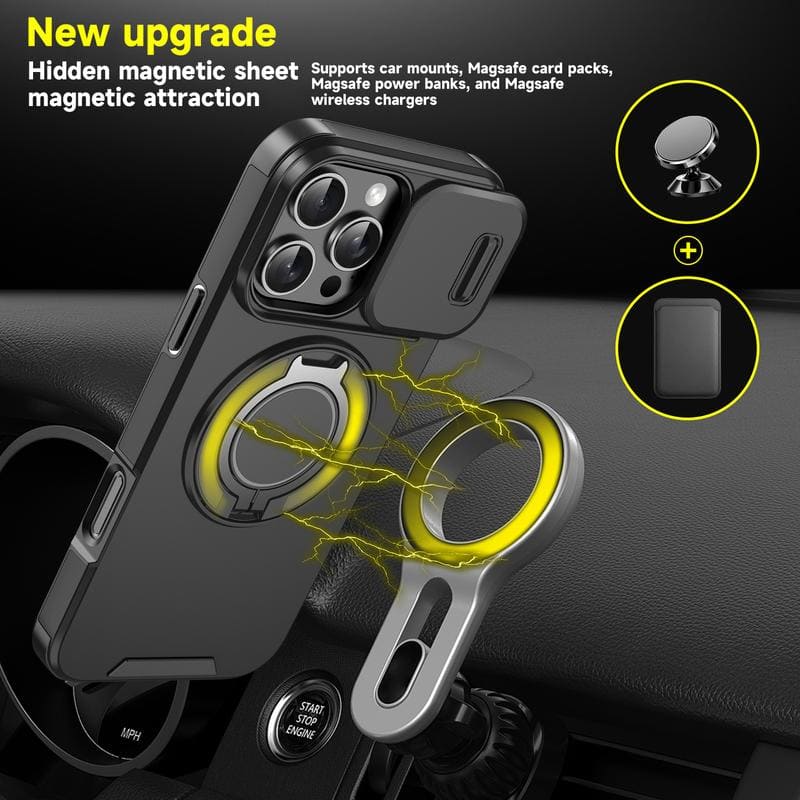 Military-Grade Shockproof Magnetic Case with Camera Slide & 360° Kickstand Ring Multi-Pack