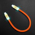 Orange short flat USB C to USB C fast charging cable with LED light