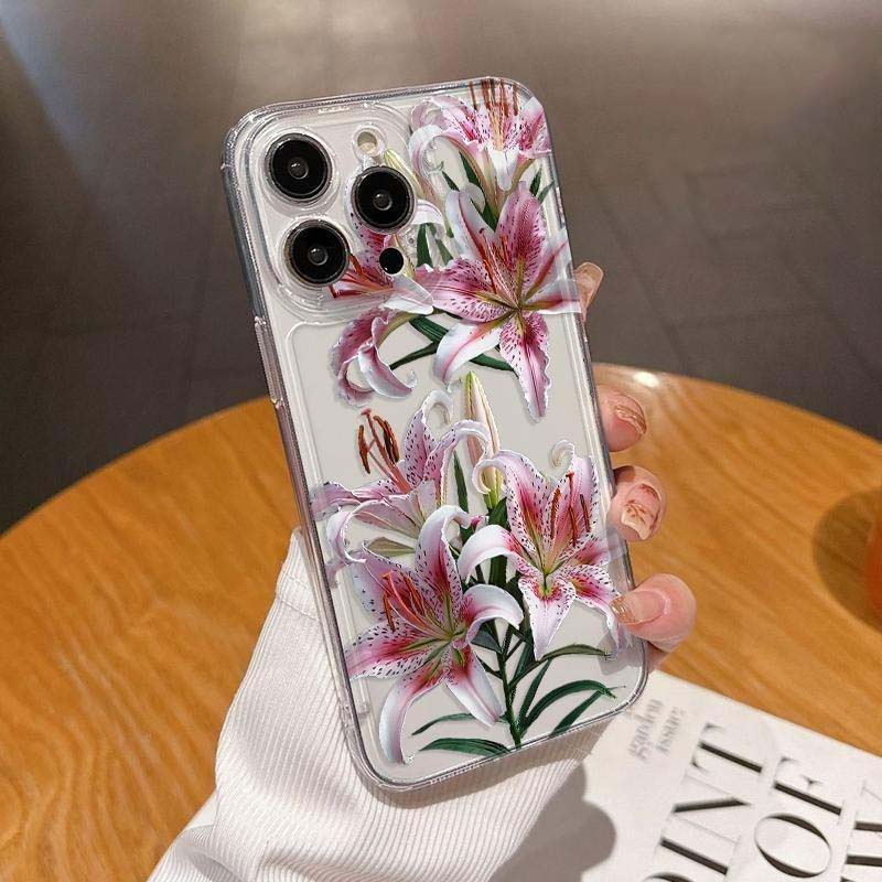 Pink Lily Clear Case for iPhone – Slim, Drop-Proof & Anti-Yellowing Floral Cover