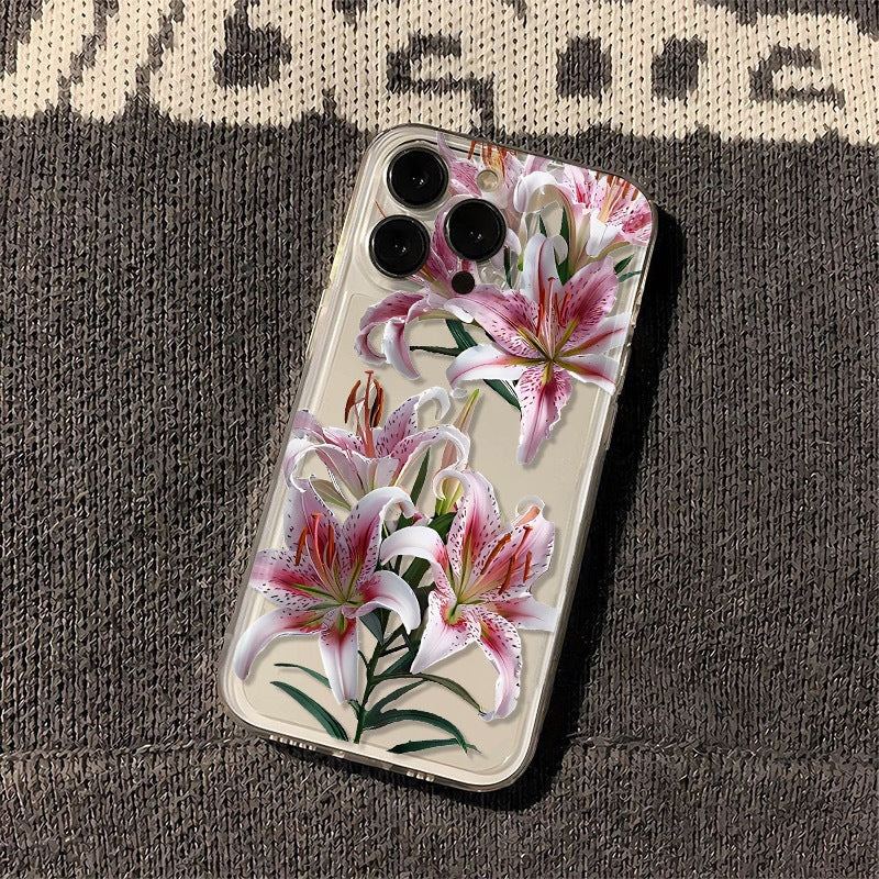 Pink Lily Clear Case for iPhone – Slim, Drop-Proof & Anti-Yellowing Floral Cover
