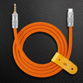 Orange Chubby Cable USB-C to 3.5mm aux audio cord with yellow leather tie.