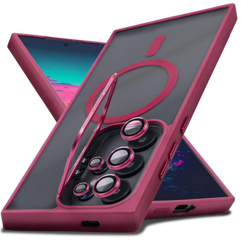 Shockproof Clear MagSafe Case with Camera Ring Stand & Lens Protector For Samsung Galaxy