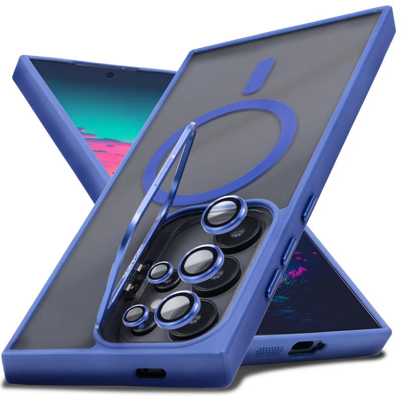 Shockproof Clear MagSafe Case with Camera Ring Stand & Lens Protector For Samsung Galaxy