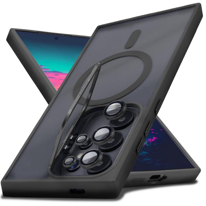 Shockproof Clear MagSafe Case with Camera Ring Stand & Lens Protector For Samsung Galaxy