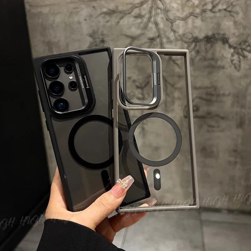 Shockproof Clear MagSafe Case with Camera Ring Stand & Lens Protector For Samsung Galaxy