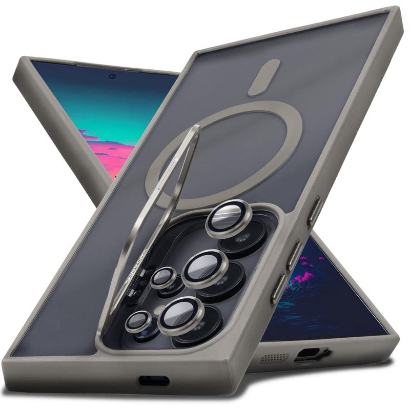 Shockproof Clear MagSafe Case with Camera Ring Stand & Lens Protector For Samsung Galaxy